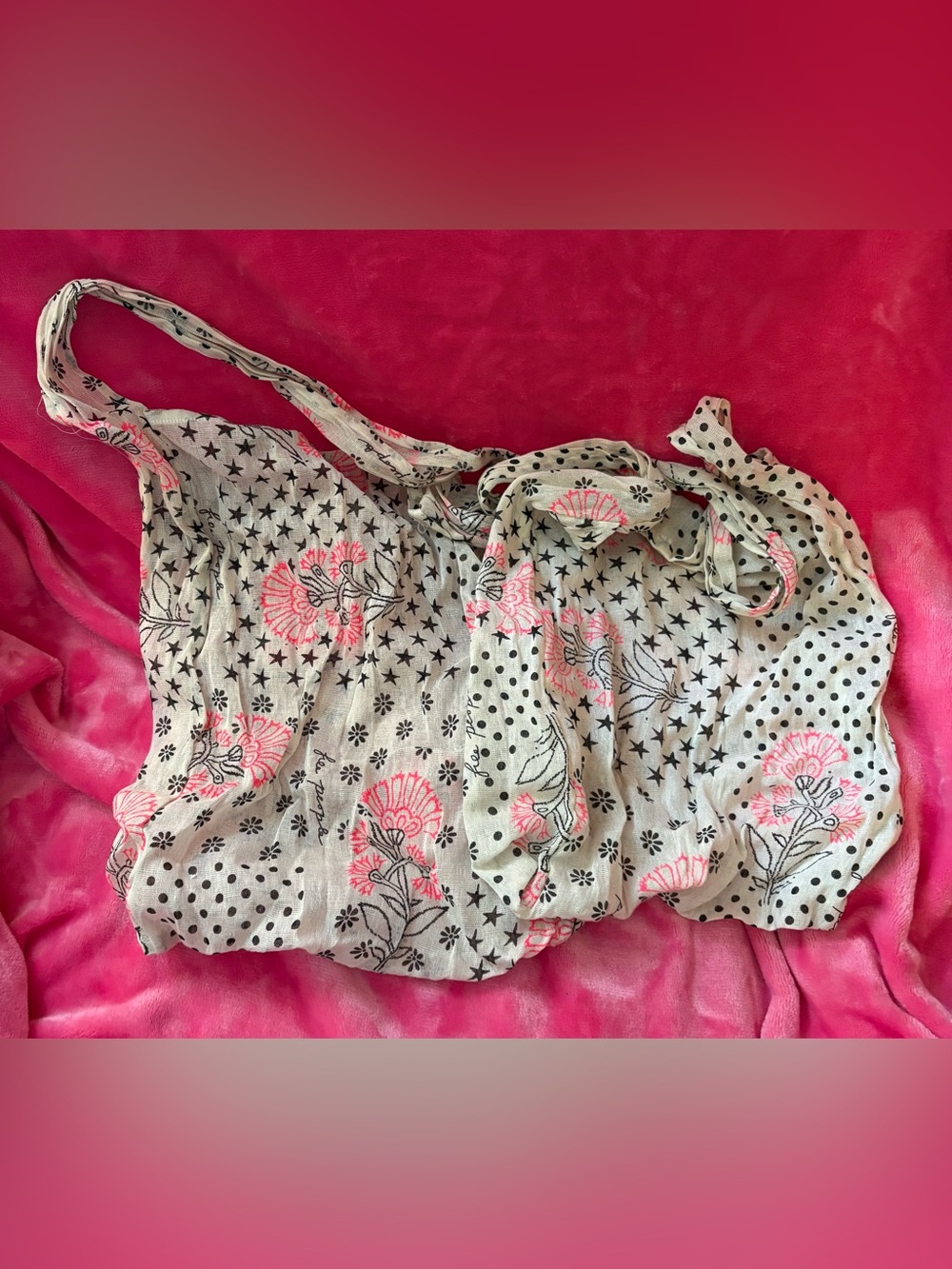 Free People Cream Tote with Pink Floral & Black Star Print